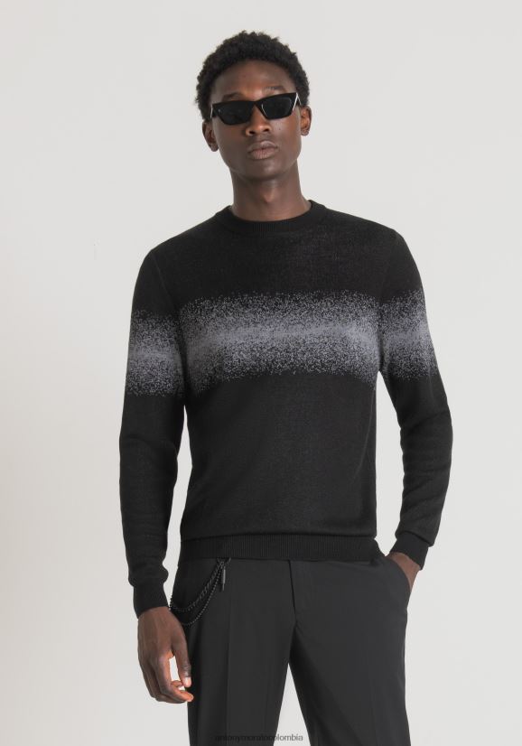 ropa hombres gris mel.medio 24JL2B81 Sudadera regular fit de hilo de mezcla de lana con banda de jacquard en contraste Antony Morato