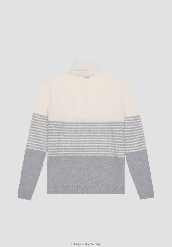 ropa hombres mezcla de grises 24JL2B77 Jersey regular fit de hilo de mezcla de lana merino con estampado de rayas Antony Morato