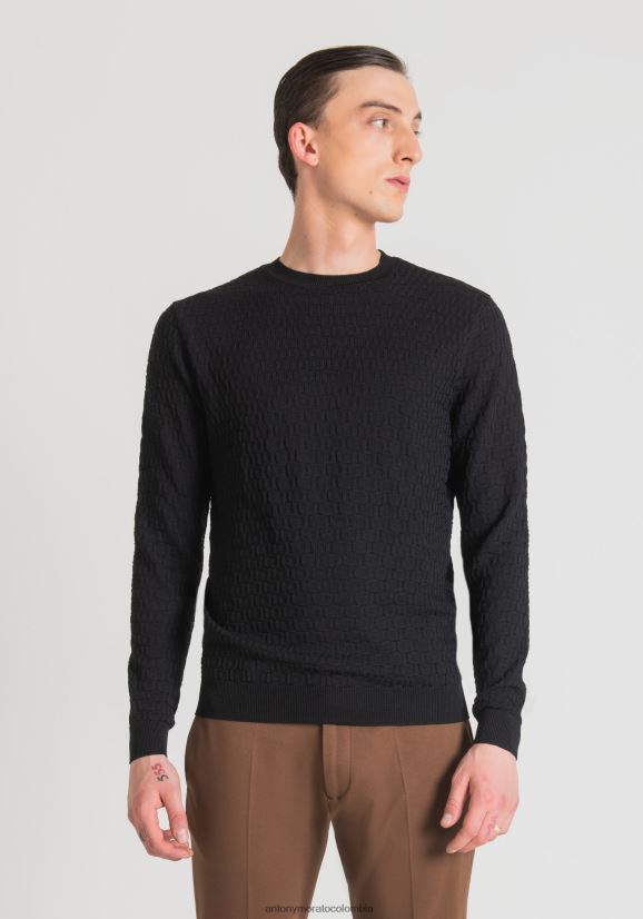 ropa hombres negro 24JL2B88 sudadera regular fit de hilo con motivo jacquard 3d Antony Morato