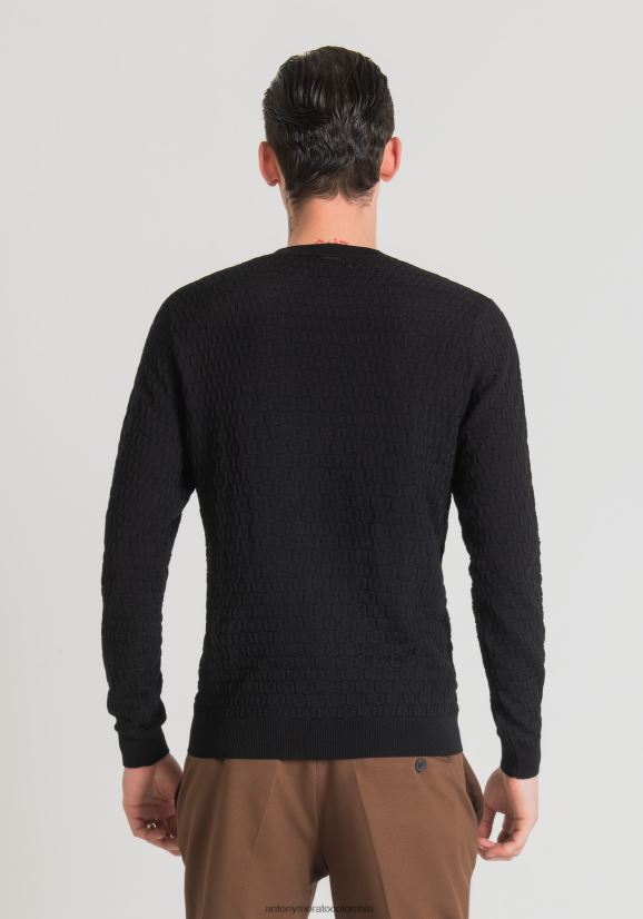 ropa hombres negro 24JL2B88 sudadera regular fit de hilo con motivo jacquard 3d Antony Morato