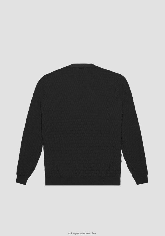 ropa hombres negro 24JL2B88 sudadera regular fit de hilo con motivo jacquard 3d Antony Morato