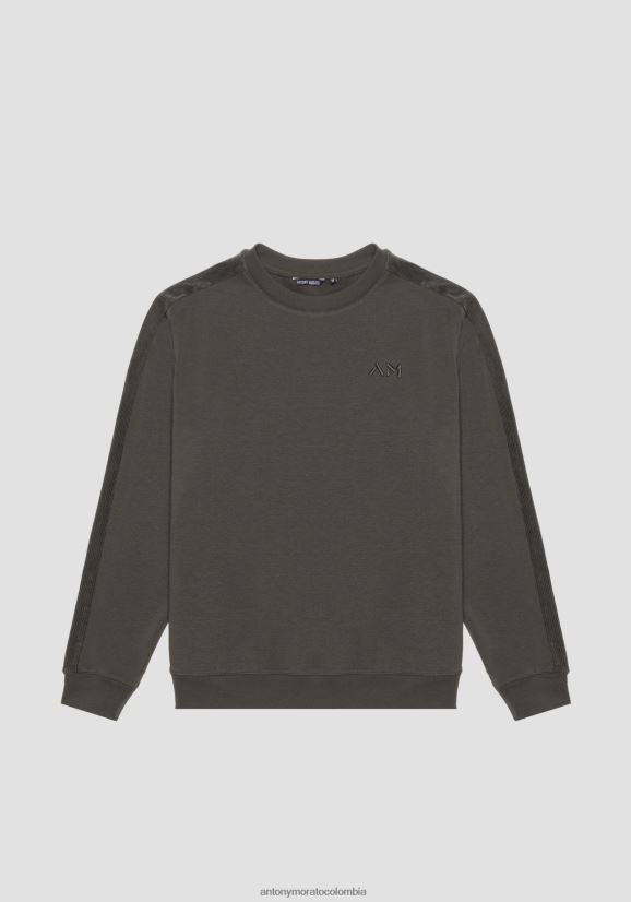 ropa hombres 4075 24JL2B73 sudadera regular fit en mezcla de algodón con logo bordado Antony Morato