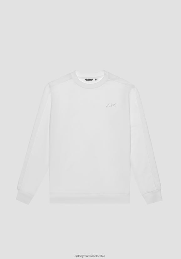 ropa hombres crema 24JL2B51 sudadera regular fit en mezcla de algodón con logo bordado Antony Morato