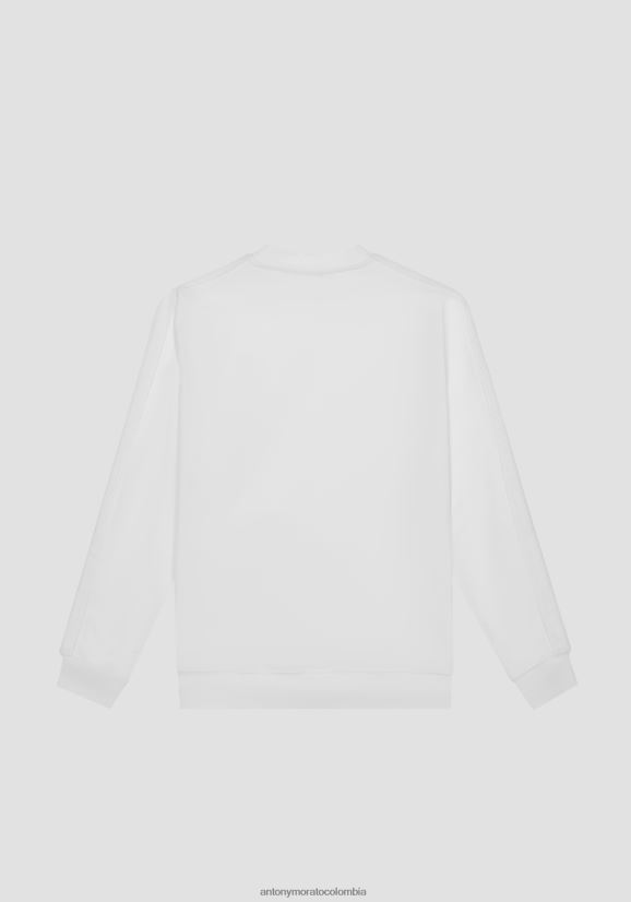 ropa hombres crema 24JL2B51 sudadera regular fit en mezcla de algodón con logo bordado Antony Morato