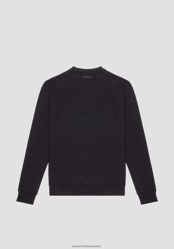 ropa hombres negro 24JL2B47 sudadera con cuello redondo y corte regular en mezcla de algodón con estampado de tigre decolorado Antony Morato