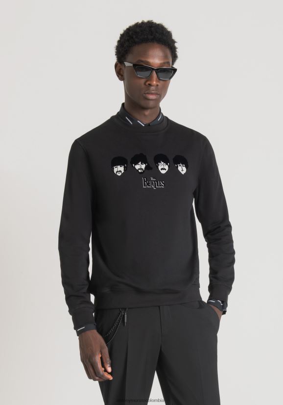 ropa hombres negro 24JL2B54 sudadera regular fit de mezcla de algodón con estampado de los beatles Antony Morato