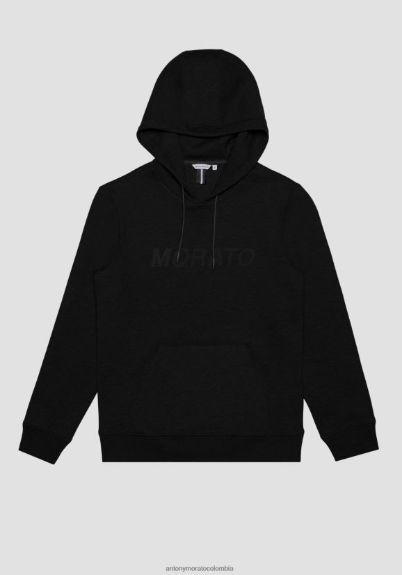 ropa hombres negro 24JL2B59 sudadera regular fit de tejido mixto de viscosa con maxilogotipo efecto engomado Antony Morato