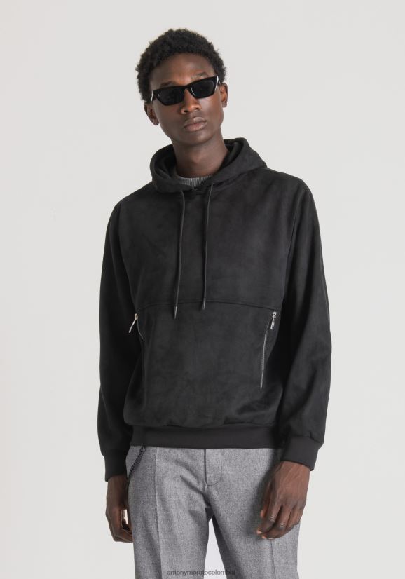 ropa hombres negro 24JL2B60 sudadera regular fit de tejido elástico con efecto ante Antony Morato