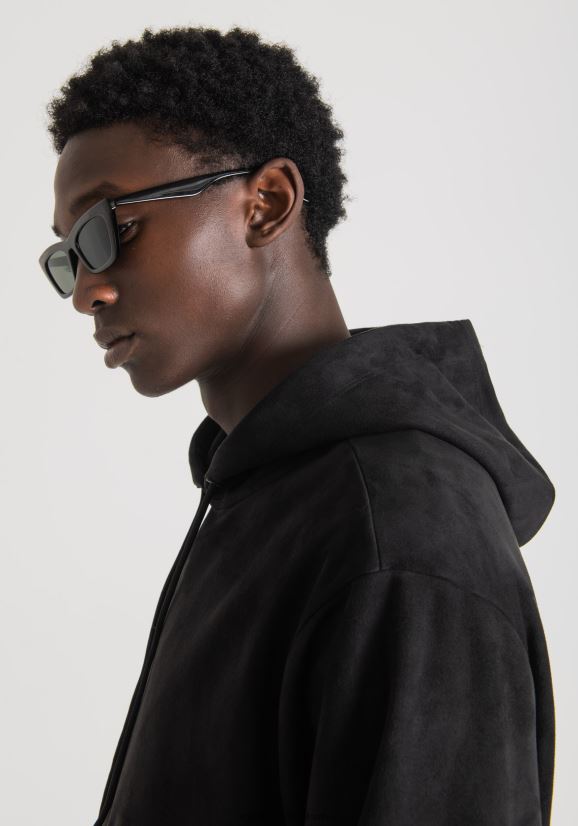 ropa hombres negro 24JL2B60 sudadera regular fit de tejido elástico con efecto ante Antony Morato