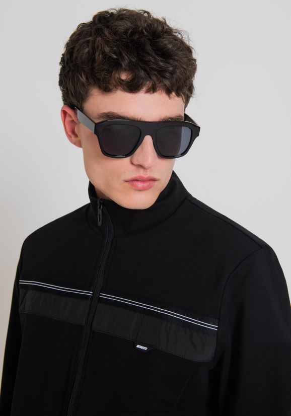 ropa hombres negro 24JL2B62 Sudadera de cuello alto y corte slim en suave algodón elástico con bolsillos delanteros ocultos Antony Morato