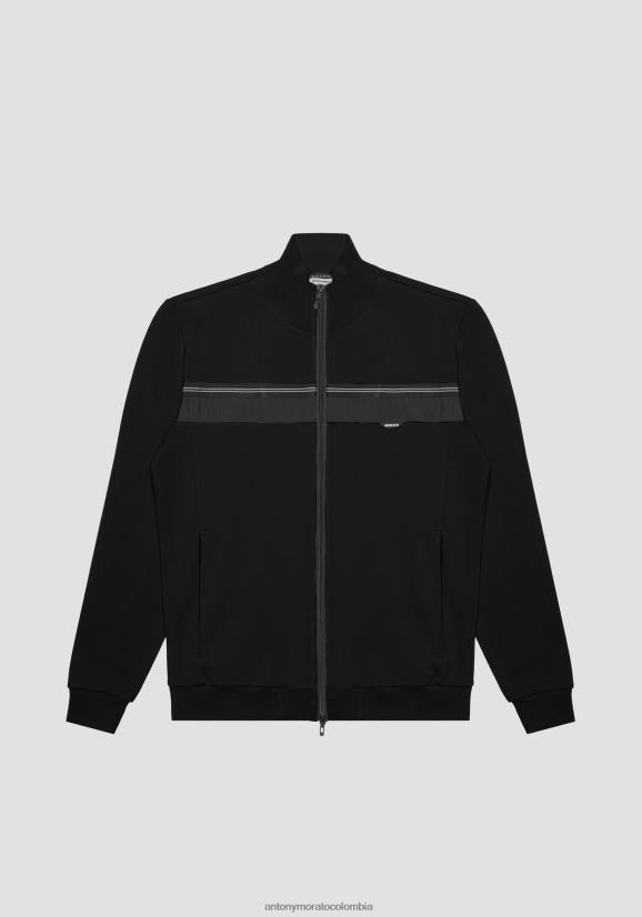 ropa hombres negro 24JL2B62 Sudadera de cuello alto y corte slim en suave algodón elástico con bolsillos delanteros ocultos Antony Morato