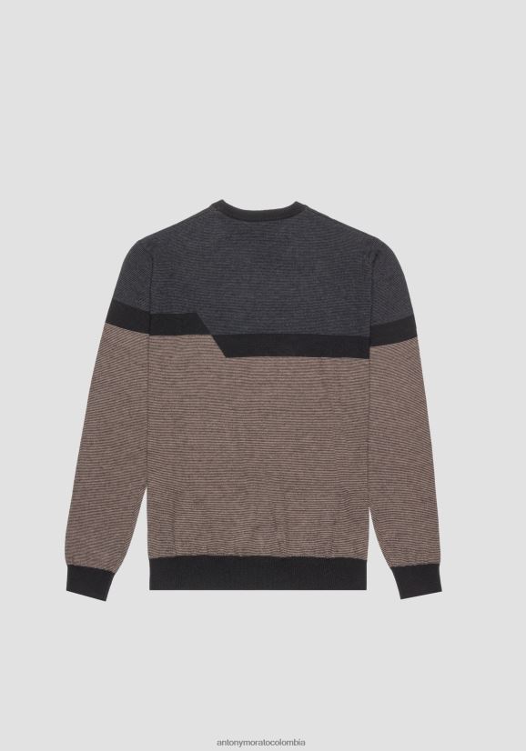 ropa hombres negro 24JL2B71 sudadera regular fit de hilo de mezcla de lana con banda de jacquard Antony Morato