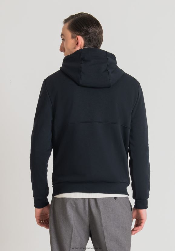 ropa hombres tinta azul 24JL2B52 sudadera regular en tejido de mezcla de algodón con logo bordado Antony Morato