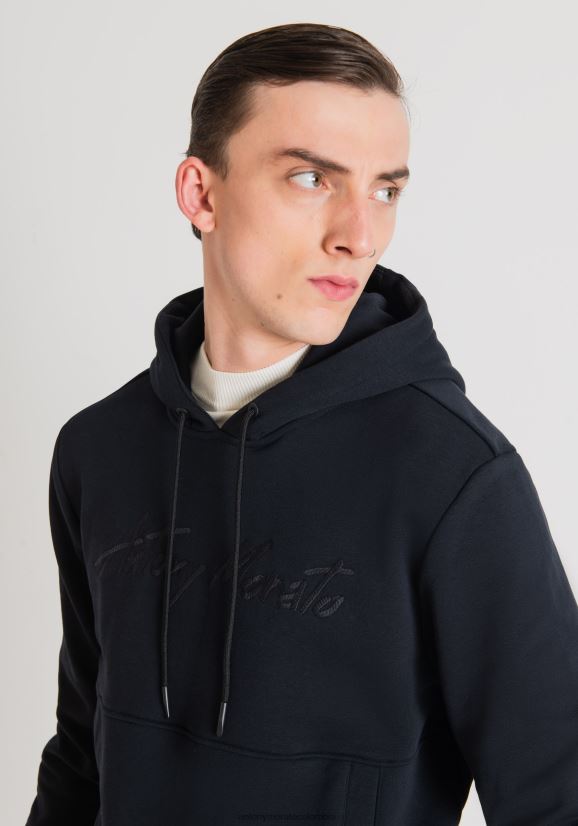 ropa hombres tinta azul 24JL2B52 sudadera regular en tejido de mezcla de algodón con logo bordado Antony Morato